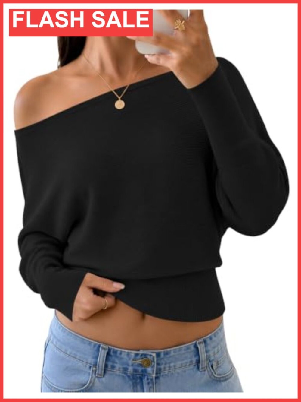 Off the Shoulder Sweater Women Knit Pullover Batwing Sleeve Top